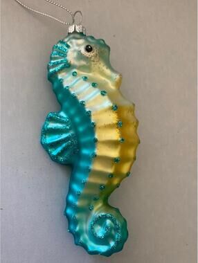 Kohls St. Nicholas Square Warm Wishes Christmas Ornament Glass Seahorse Blue